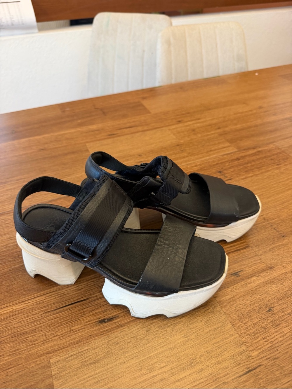 Sorel Black Platform Sandals with White Chunky Sole